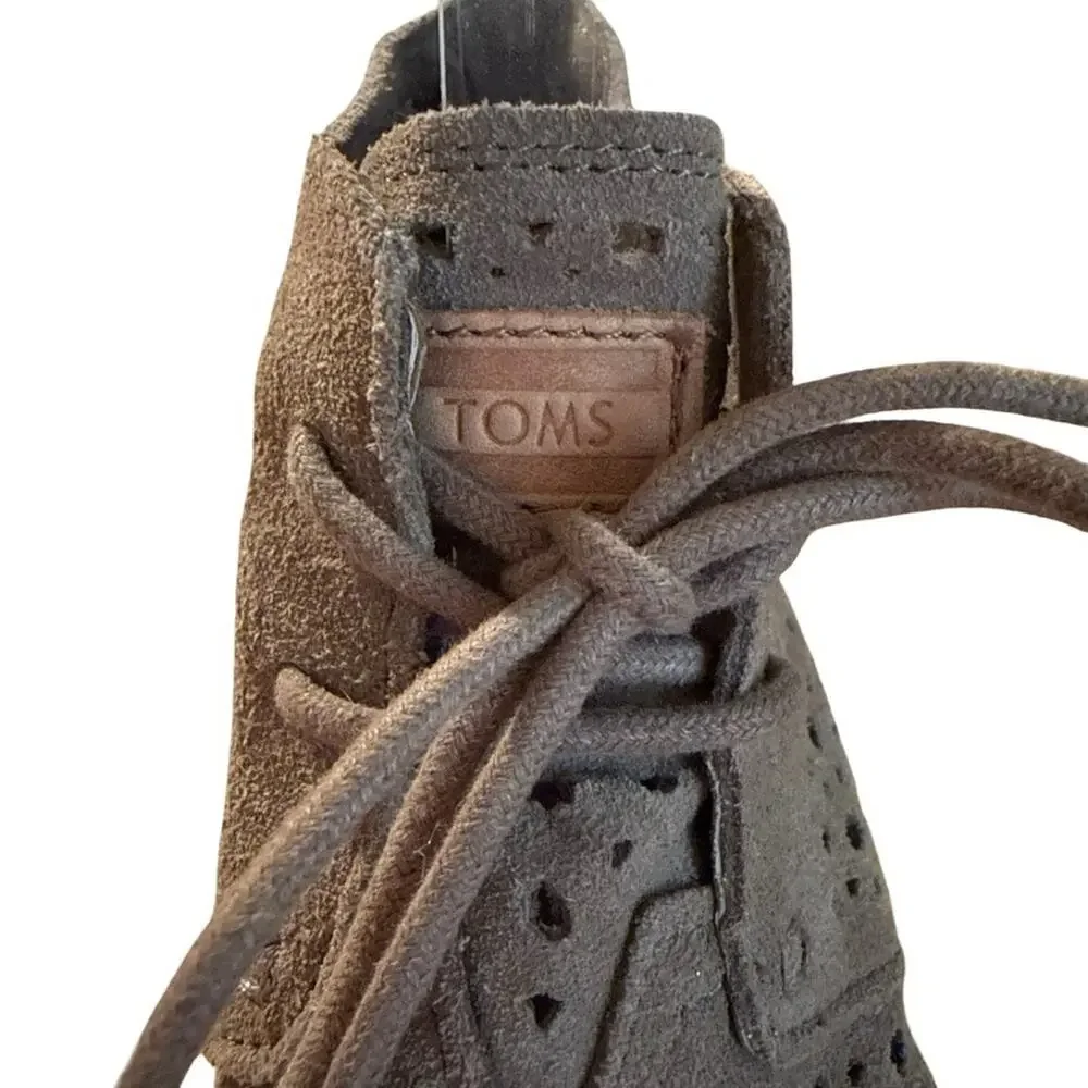 Toms Suede Leather Laser Cut Out Espadrille Wedge Ankle Booties Shoes sz 6.5
